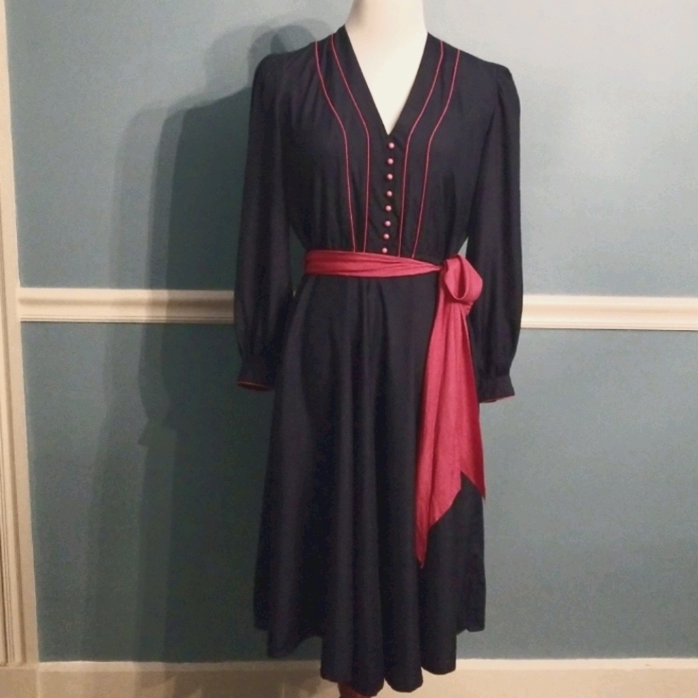 Vintage Charlotte Ford Blue Silk Dress M/L